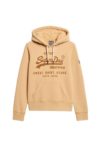 Superdry Damen Klassisches Samt-Hoodie mit Grafikprint Draft Beige Braun 36 von Superdry