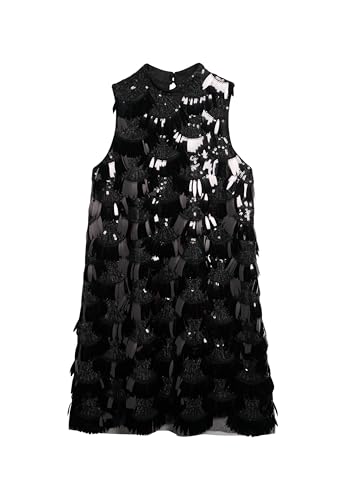 Superdry Damen Kleid in A-Linie mit Fransen und Pailletten Schwarze Pailletten 36 von Superdry