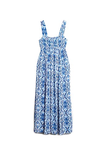 Superdry Damen Krawatte zurück Maxi Kleid, Fliese Print Blau, 40 von Superdry