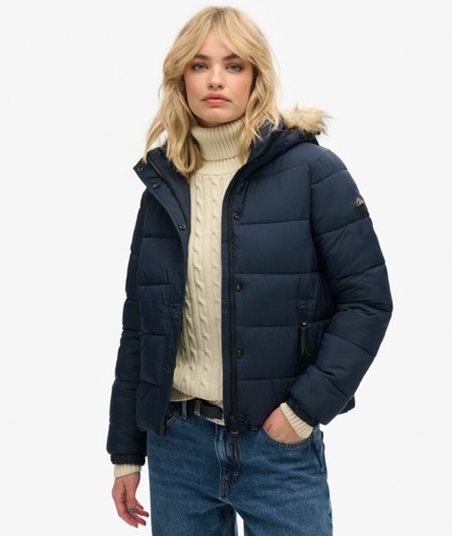 Superdry Damen Kurz Geschnittene Mid Layer Kapuzenjacke Marineblau - Größe: 42 von Superdry