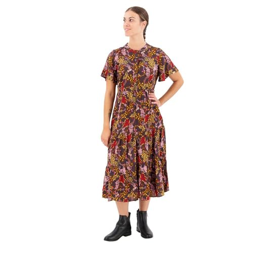 Superdry Damen Kurzärmeliges, gestuftes Midikleid mit Print Schwarz Juju Floraler Print 36 von Superdry