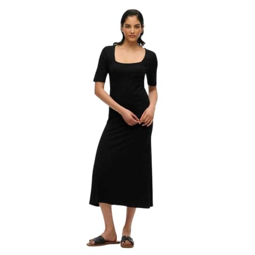 Superdry Damen Kurzärmeliges Midikleid aus Jersey mit eckigem Ausschnitt Schwarz 36 von Superdry