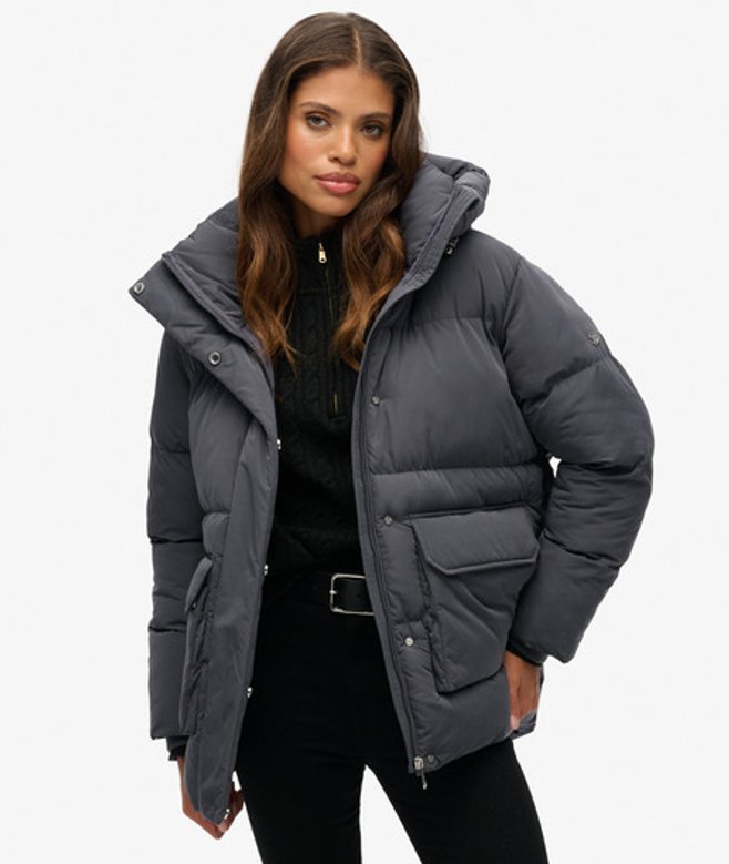 Superdry Damen Kurze Duvet Steppjacke Dark Grey - Größe: 38 von Superdry