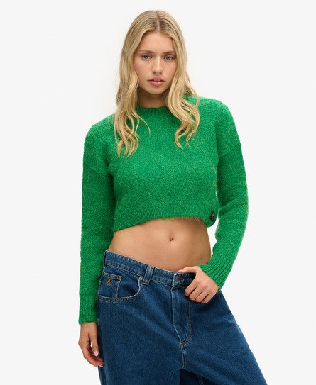 Superdry Damen Grün Kurzer, Strukturierter Vintage-Strickpullover Gestrickt, Größe: 44 von Superdry