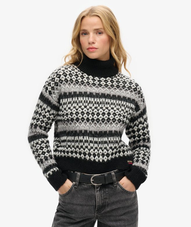 Superdry Damen Kurzer Strickpullover mit Rollkragen Schwarz - Größe: 44 von Superdry