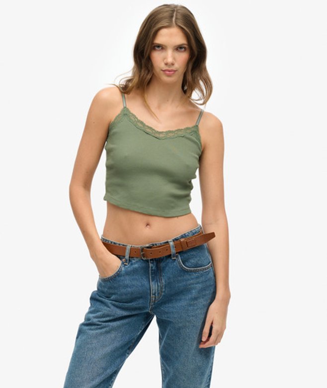 Superdry Damen Kurzes Athletic Essentials Trägertop mit Spitzenbesatz Grün - Größe: 10-12 Superdry Damen Kurzes Athletic Essentials Trägertop mit Spitzenbesatz Grün - Größe: 10-12 von Superdry