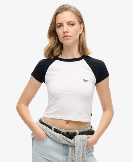 Superdry Women's Kurzes Baseball Baby T-Shirt Weiß - Größe: 40 von Superdry