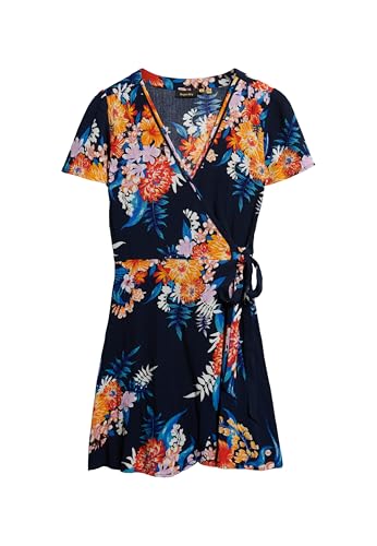Superdry Damen Kurzes Mini-Wickelkleid mit Print Anemore Marineblau 34 von Superdry