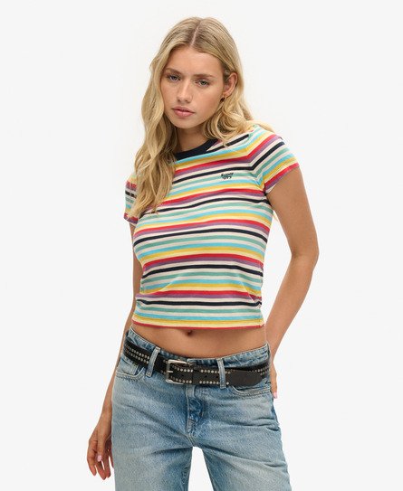 Superdry Women's Kurzes Vintage T-Shirt mit Streifen Gelb - Größe: 38 von Superdry