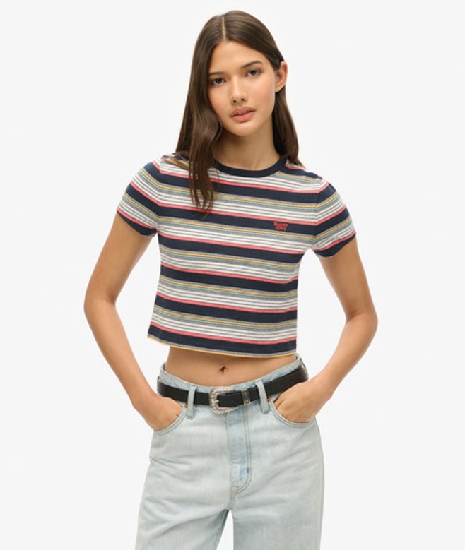 Superdry Damen Kurzes Vintage T-shirt mit Streifen Marineblau - Größe: 34 Superdry Damen Kurzes Vintage T-shirt mit Streifen Marineblau - Größe: 34 von Superdry