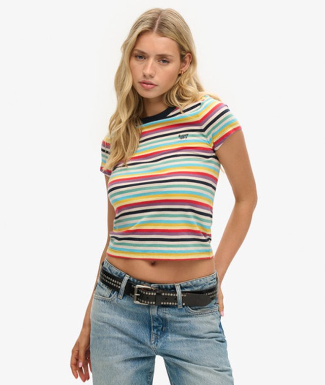 Superdry Damen Kurzes Vintage T-shirt mit Streifen Gelb - Größe: 38 Superdry Damen Kurzes Vintage T-shirt mit Streifen Gelb - Größe: 38 von Superdry
