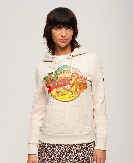 Superdry Damen LA Hoodie mit Vintage-Logografik Creme - Größe: 36 von Superdry