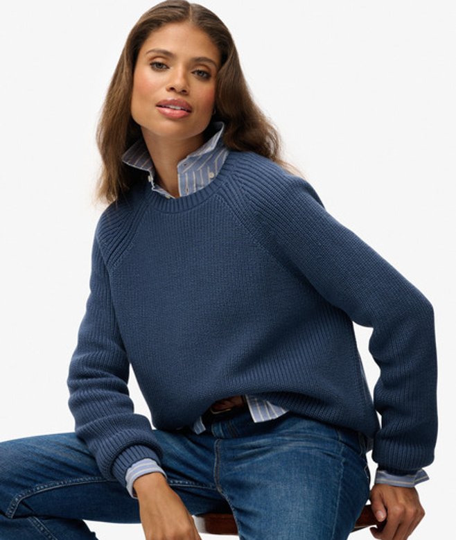 Superdry Damen Lässiger, Gerippter Strickpullover Blue - Größe: 38 von Superdry