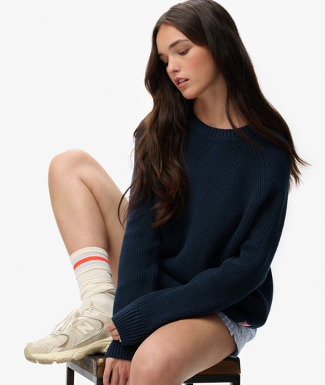 Superdry Damen Lässiger, Gerippter Strickpullover Navy - Größe: 38 von Superdry