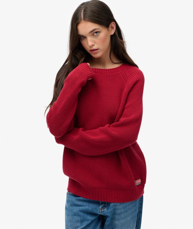 Superdry Damen Lässiger, Gerippter Strickpullover Red - Größe: 36 von Superdry