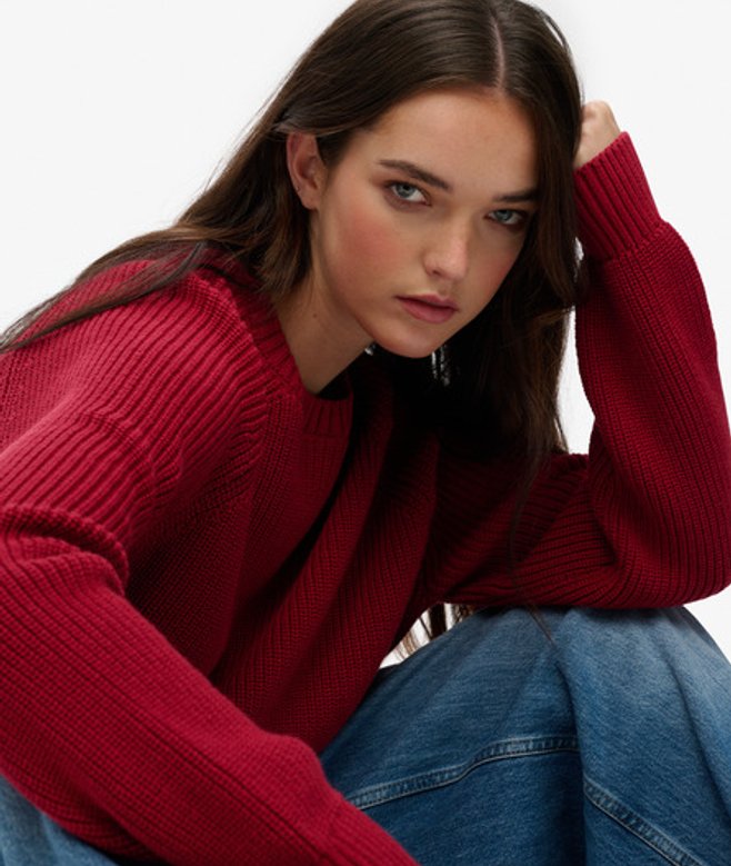 Superdry Damen Lässiger, Gerippter Strickpullover Red - Größe: 44 von Superdry