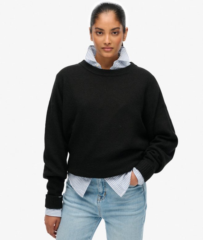 Superdry Damen Lässiger Pullover mit Rundhalsausschnitt Black - Größe: 36 von Superdry