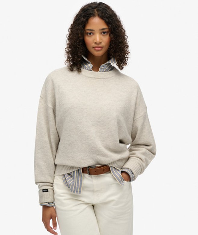 Superdry Damen Lässiger Pullover mit Rundhalsausschnitt Cream - Größe: 34 von Superdry