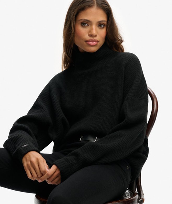 Superdry Damen Lässiger Pullover mit Stehkragen Black - Größe: 42 von Superdry