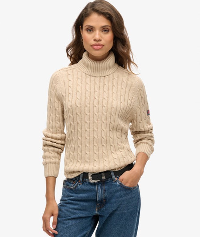 Superdry Damen Lockerer Zopfmuster-rollkragenpullover Beige - Größe: 36 von Superdry