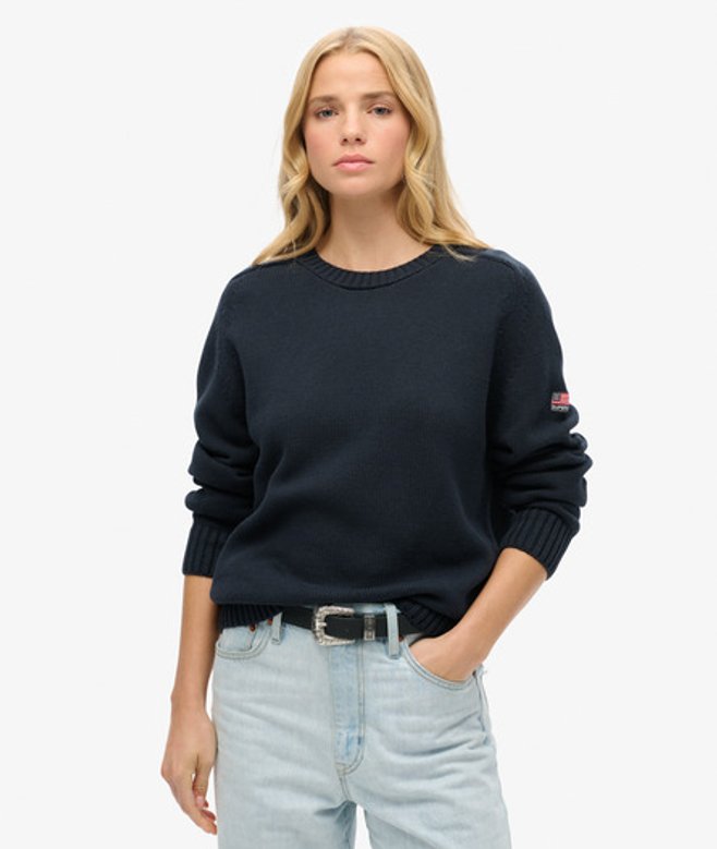 Superdry Damen Lässiger Strickpullover mit Rundhalsausschnitt Marineblau - Größe: 40 von Superdry