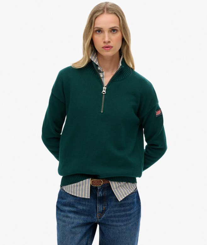 Superdry Damen Lässiger Strickpullover mit Halblangem Reißverschluss Green - Größe: 44 Superdry Damen Lässiger Strickpullover mit Halblangem Reißverschluss Green - Größe: 44 von Superdry