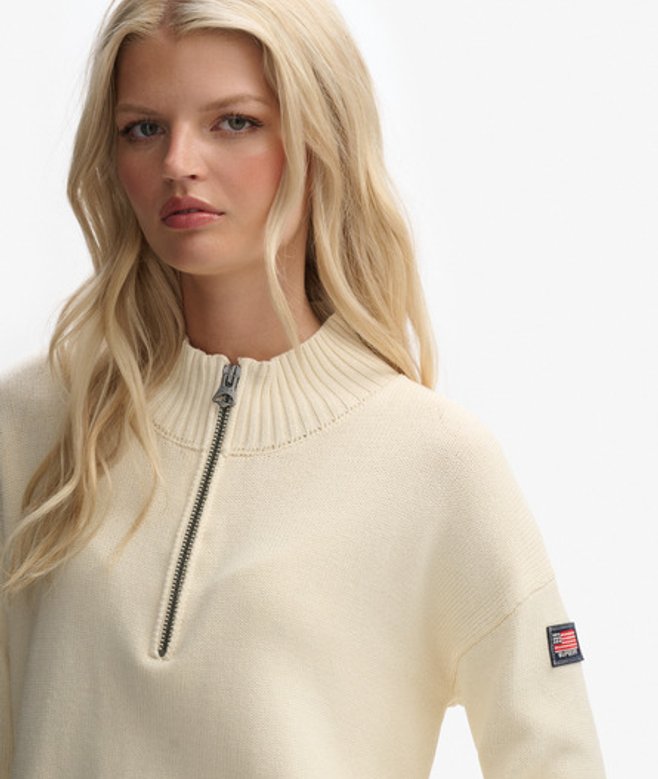 Superdry Damen Lässiger Strickpullover mit Halblangem Reißverschluss White - Größe: 36 von Superdry