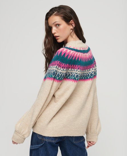 Superdry Damen Lässiger Strickpullover mit Muster Creme - Größe: 42 von Superdry