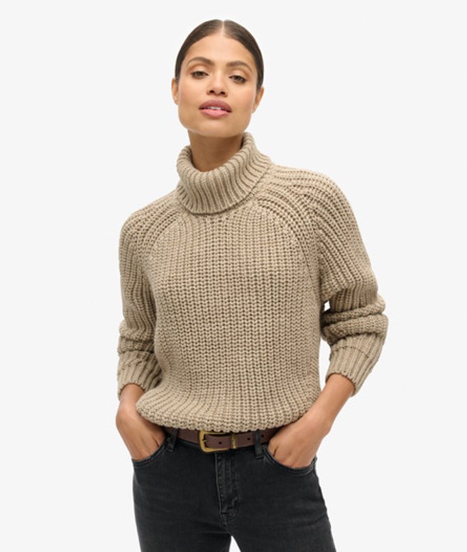 Superdry Damen Lässiger Strickpullover mit Rollkragen und Ziernaht Beige - Größe: 40 Superdry Damen Lässiger Strickpullover mit Rollkragen und Ziernaht Beige - Größe: 40 von Superdry