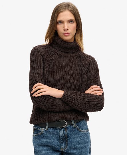 Superdry Damen Lässiger Strickpullover mit Rollkragen und Ziernaht Braun - Größe: 42 von Superdry