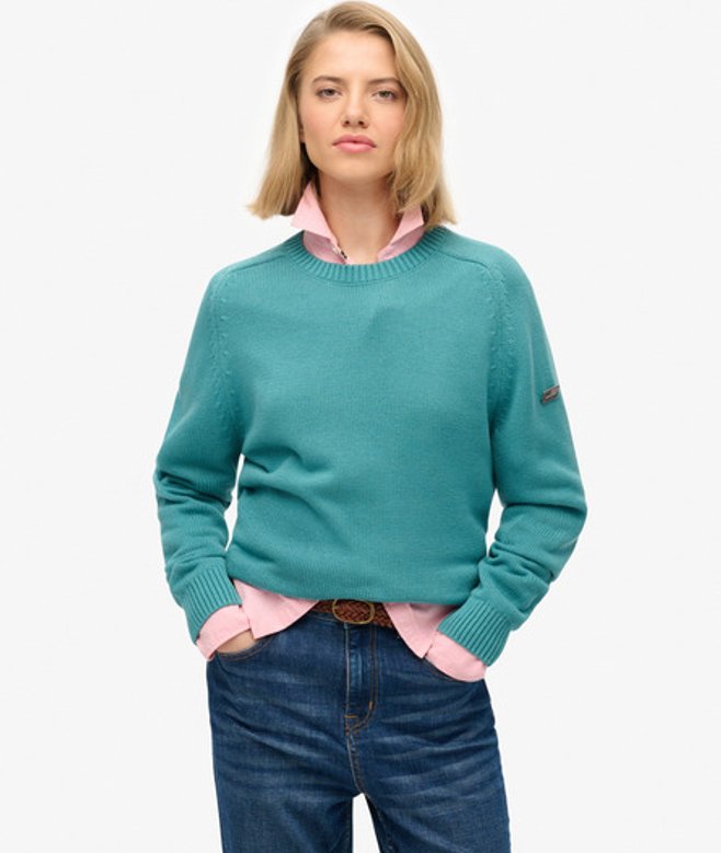 Superdry Damen Lässiger Strickpullover mit Rundhalsausschnitt Green - Größe: 38 von Superdry