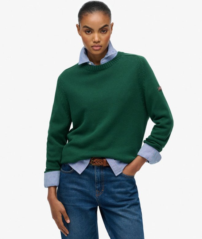 Superdry Damen Lässiger Strickpullover mit Rundhalsausschnitt Green - Größe: 42 von Superdry