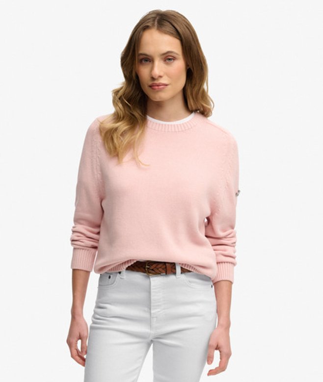 Superdry Damen Lässiger Strickpullover mit Rundhalsausschnitt Pink - Größe: 38 von Superdry