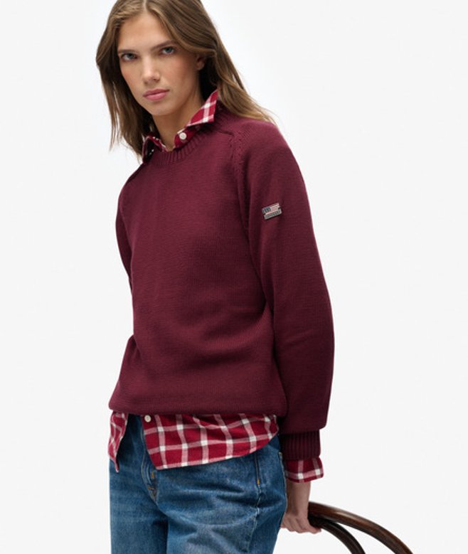 Superdry Damen Lässiger Strickpullover mit Rundhalsausschnitt Red - Größe: 44 von Superdry
