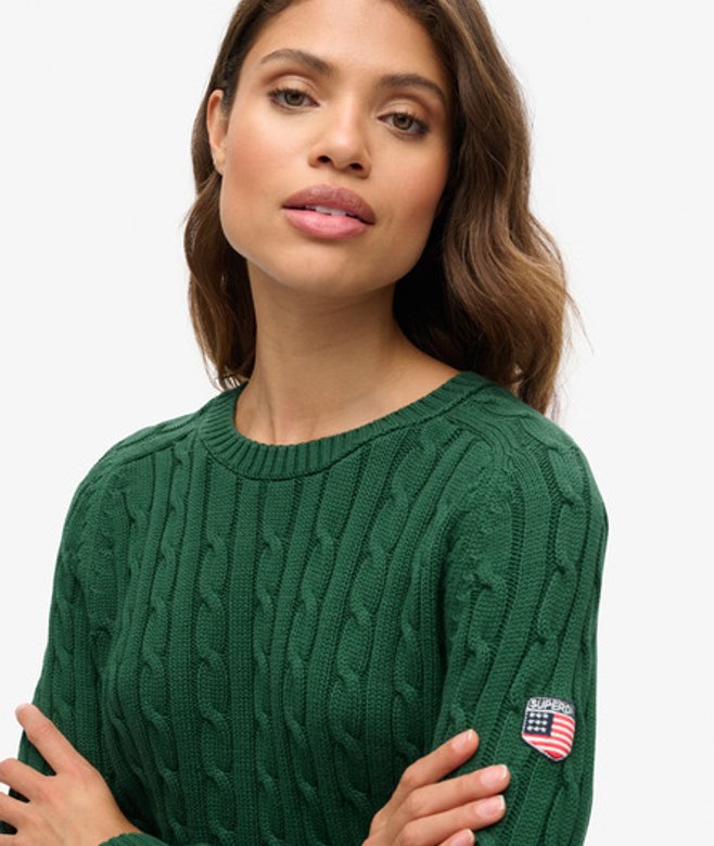 Superdry Damen Grün Lässiger Strickpullover mit Zopfmuster, Größe: 44 von Superdry