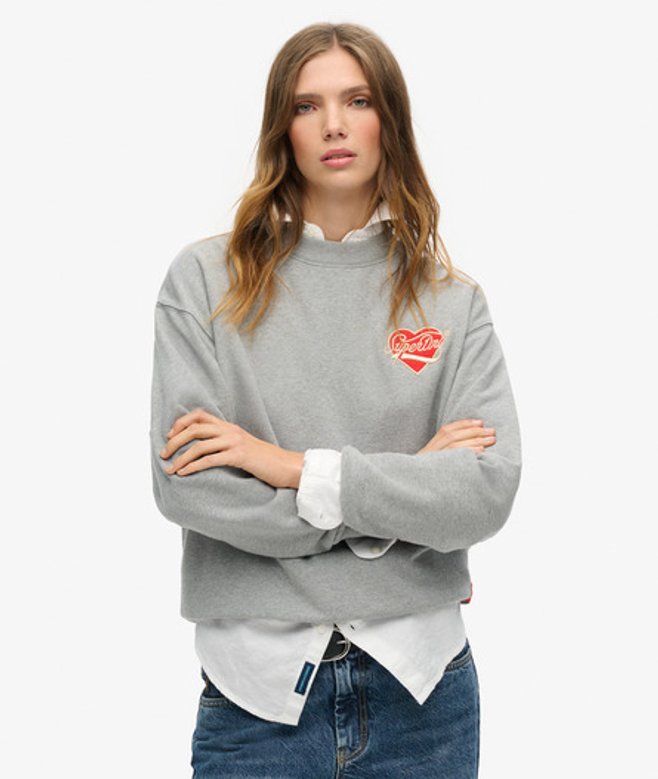 Superdry Damen Lässiger Workwear-pullover mit Stickerei und Rundhalsausschnitt Grau - Größe: 42 von Superdry