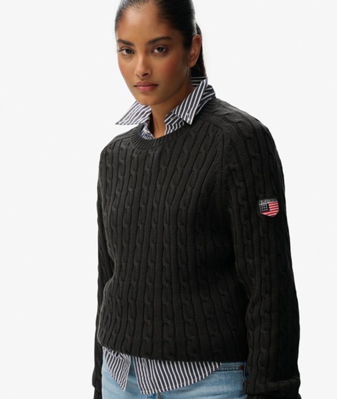 Superdry Damen Lässiger Zopfmuster-pullover Black - Größe: 40 von Superdry