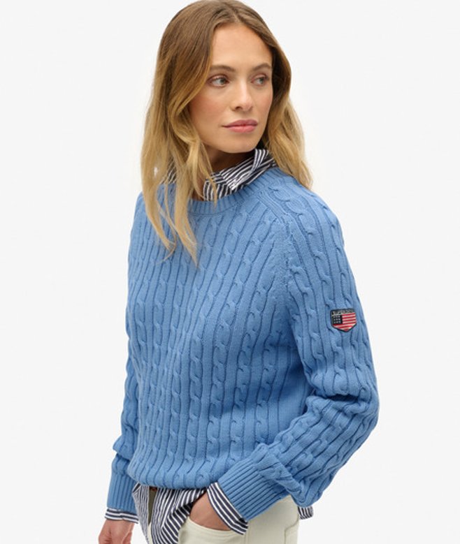 Superdry Damen Lässiger Zopfmuster-pullover Blue - Größe: 44 von Superdry