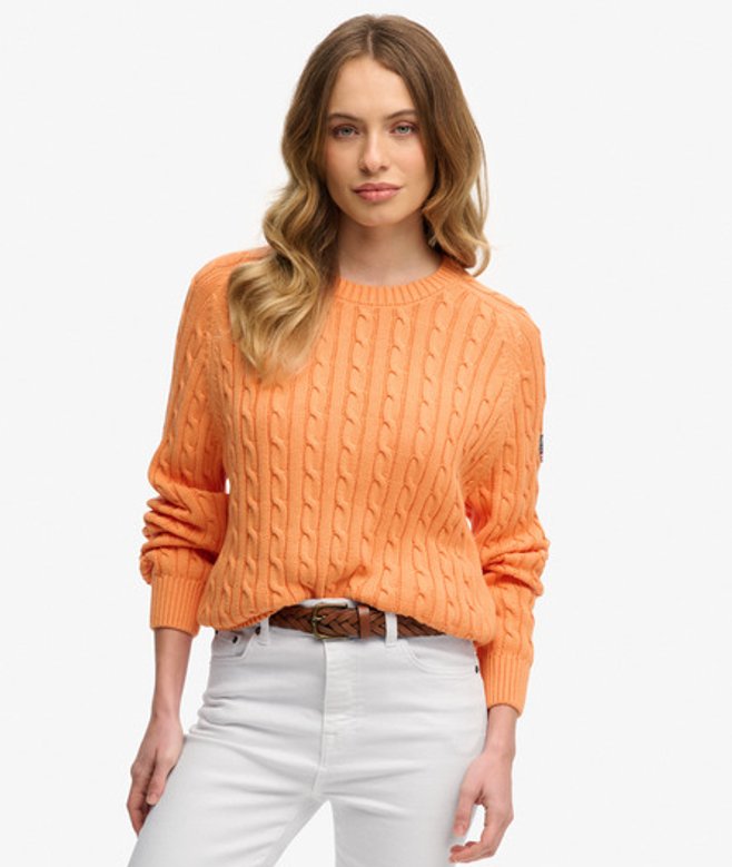 Superdry Damen Lässiger Zopfmuster-pullover Orange - Größe: 44 von Superdry