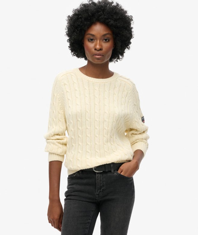 Superdry Damen Lässiger Zopfmuster-pullover Weiß - Größe: 34 von Superdry