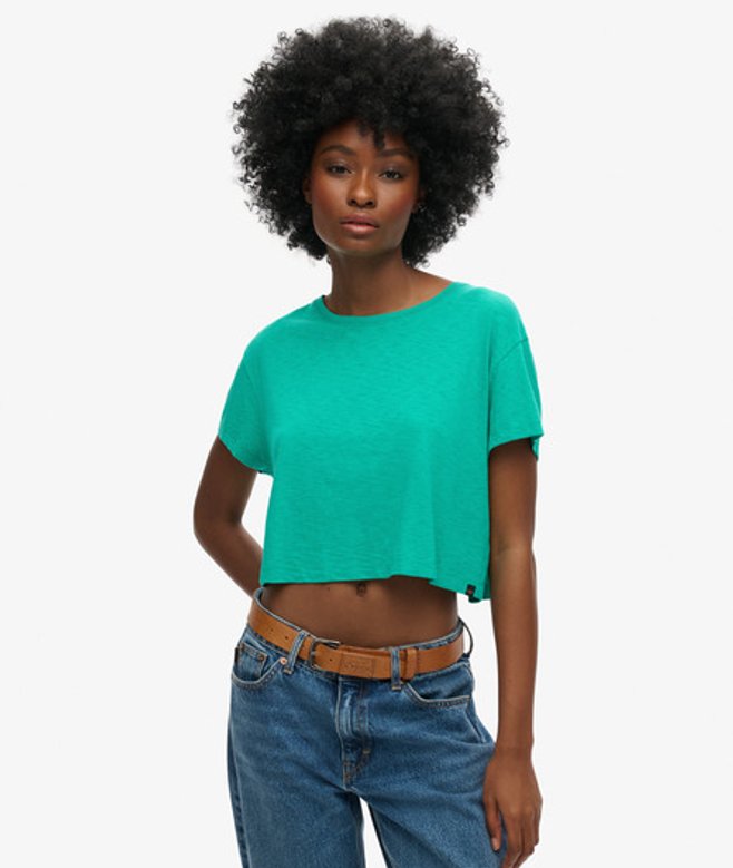 Superdry Damen Lässiges, Kurzes T-shirt Grün - Größe: 42 von Superdry