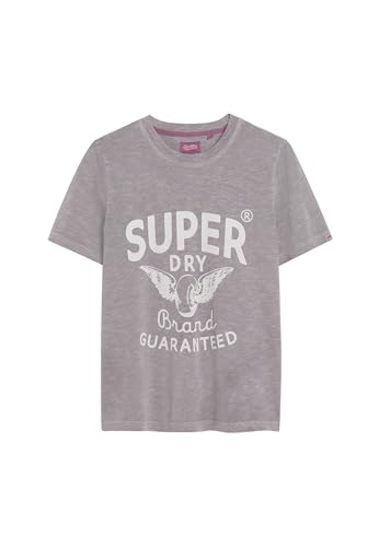 Superdry Damen Lässiges Archive T-Shirt mit Kiss-Print Rock Dunkles Grau Strukturiert 38 von Superdry