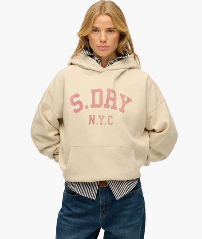 Superdry Damen Lässiges Athletic Essentials Hoodie Beige - Größe: 36 von Superdry