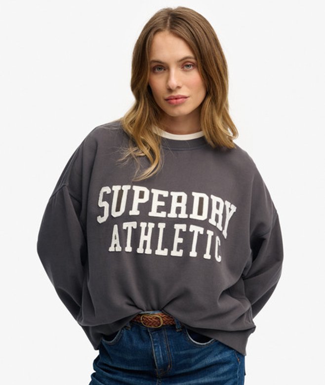 Superdry Damen Lässiges Athletic Essentials Sweatshirt mit Applikation Dark Grey - Größe: 36 von Superdry