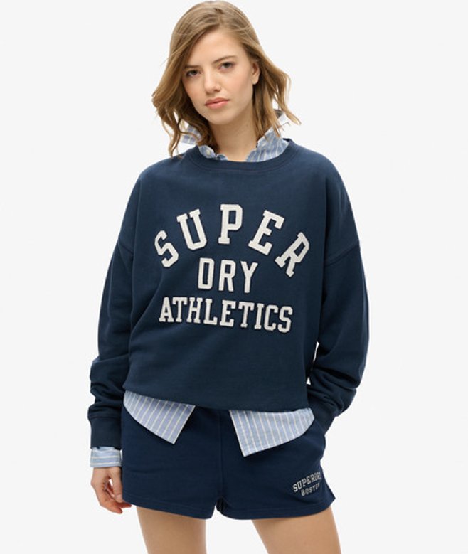 Superdry Damen Lässiges Athletic Essentials Sweatshirt mit Applikation Marineblau - Größe: 36 von Superdry