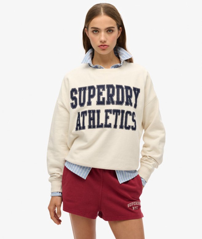 Superdry Damen Lässiges Athletic Essentials Sweatshirt mit Applikation Weiß - Größe: 36 von Superdry