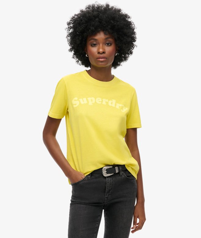 Superdry Damen Lässiges Cooper T-shirt mit Farblich Abgestimmtem Logo Gelb - Größe: 44 von Superdry