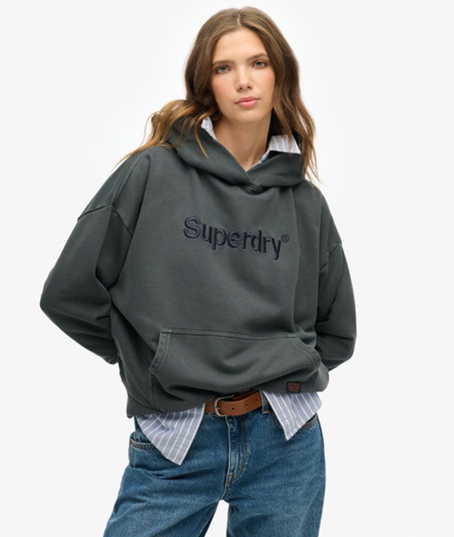 Superdry Damen Lässiges Core Hoodie mit Logostickerei Dunkelgrau - Größe: 42 von Superdry