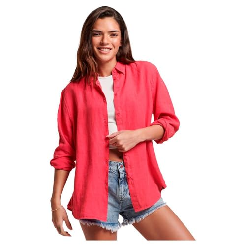 Superdry Damen Lässiges Hemd aus Leinen im Boyfriend-Stil Himbeere Pink 40 von Superdry