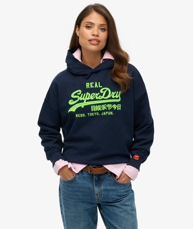 Superdry Damen Vintage Logo Neon Relaxed Hoodie Navy - Größe: 38 Superdry Damen Vintage Logo Neon Relaxed Hoodie Navy - Größe: 38 von Superdry